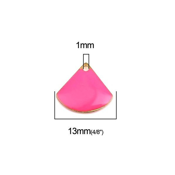 Sequins médaillons émaillés Eventail 13 par 12mm Rose sur une base métal doré