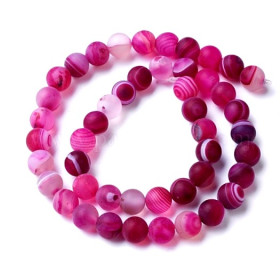 HGE478 Lot 1 fil d'environ 60 Perles  Rondes, Agate Veinée  6 mm, effet givre Rose Orchidée Coloris 01