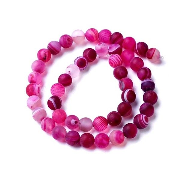HGE478 Lot 1 fil d'environ 60 Perles  Rondes, Agate Veinée  6 mm, effet givre Rose Orchidée Coloris 01