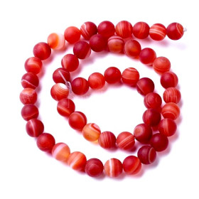 HGE478 Lot 1 fil d'environ 60 Perles Rondes, Agate Veinée 6 mm, effet givre Rouge Orange Coloris 02