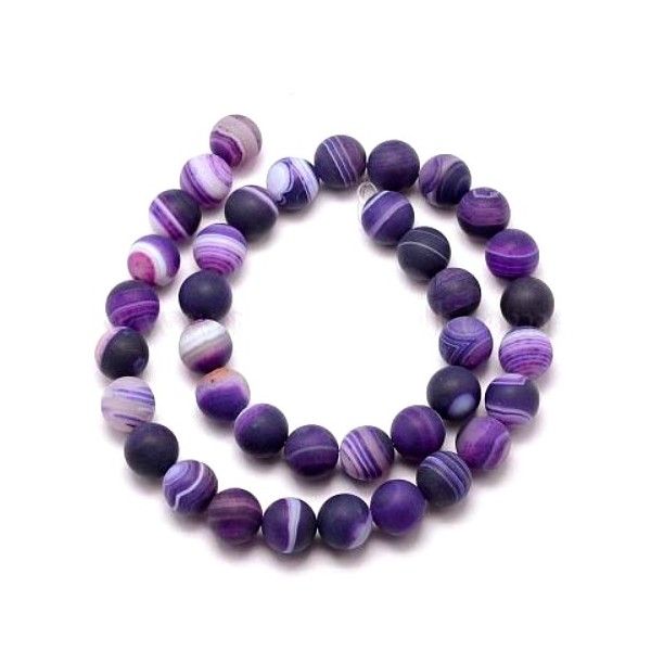 HK16612 Lot 1 fil d'environ 60 Perles Rondes, Agate Veinée 6 mm, effet givre Violet Coloris 02