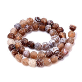 Perles rondes 8 mm – Agate craquelée effet givre Beige Marron