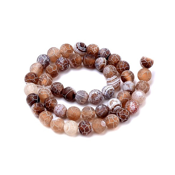Perles rondes 8 mm – Agate craquelée effet givre Beige Marron