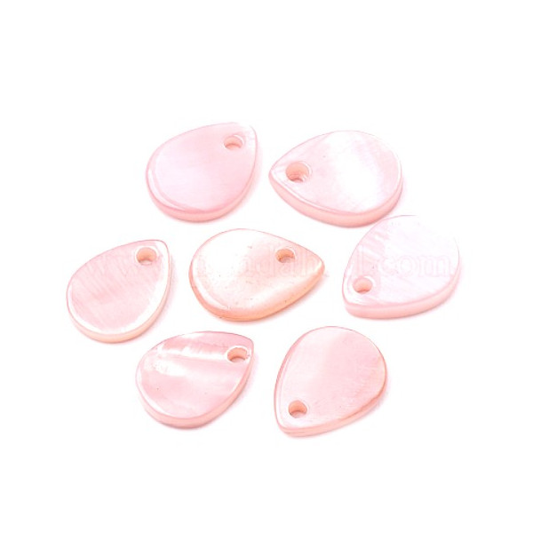 Perles ou Pendentifs Nacre Pastille Goutte 10mm Rose Pâle