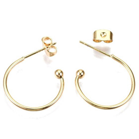 Boucles d'oreille, Puce style Créoles 21 mm, Laiton  Plaqué Or 18KT, avec embouts