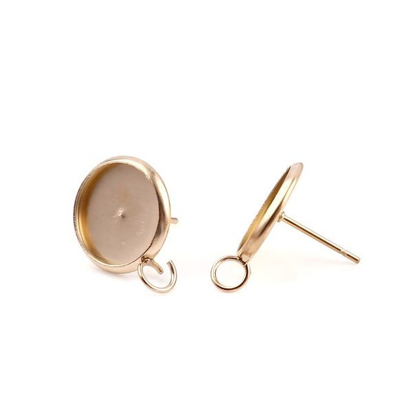 Supports de Boucle d'oreille Puce 12mm avec attache en ACIER INOXYDABLE coloris Or Rose et embouts poussoirs