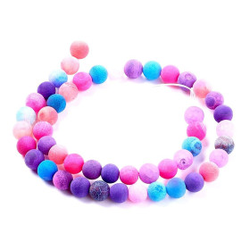 HG589 Lot 1 fil d' environ 45 perles rondes 8 mm Agate craquelé effet givre multicolore coloris 09