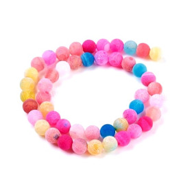 Perles Rondes 8 mm, Agate craquelé effet givre multicolore coloris 01