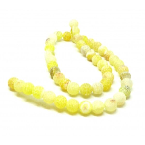 Perles rondes 8 mm, Agate craquelée, effet givre,  Jaune Clair