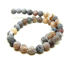 Perles rondes 8 mm – Agate craquelée effet givre Beige Marron
