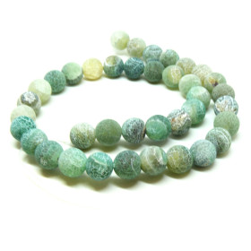 HF367 Lot 1 fil d'environ 38 perles rondes 10 mm, Agate craquelée, effet givre,  Vert Foncé coloris 02
