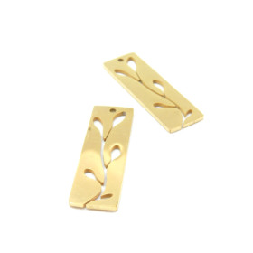 Pendentif - Géométrique - Rectangle avec Feuille - 28 mm - Doré en Acier Inoxydable 201 - pour bijoux raffinés