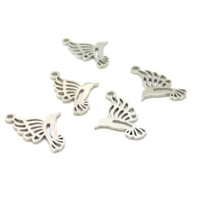 Pendentifs,  Oiseau, Colibri 8.5 mm en Acier Inoxydable 304 Coloris Argent pour bijoux raffinésnt pour bijoux raffinés