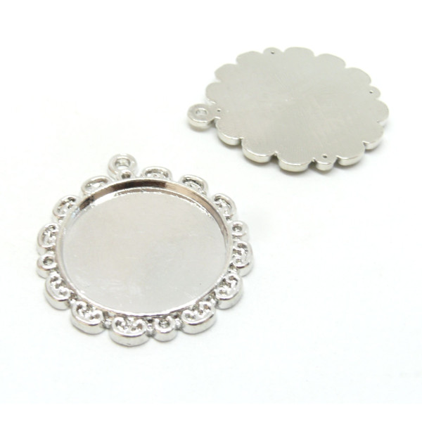 Supports de pendentif, Arty Fleur 25mm, Laiton coloris Argent Vif