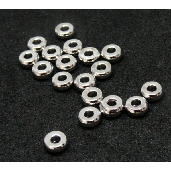 BU160420083407 PAX 20 perles intercalaires, Rondelles 3 par 1mm, Laiton couleur Argent Vif