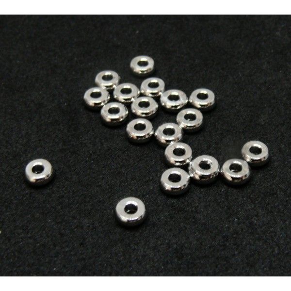 BU160420083407 PAX 20 perles intercalaires, Rondelles 3 par 1mm, Laiton couleur Argent Platine