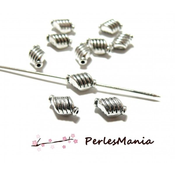 PAX 60 perles intercalaireLOSANGE Striés metal couleur ARGENT ANTIQUE S11440