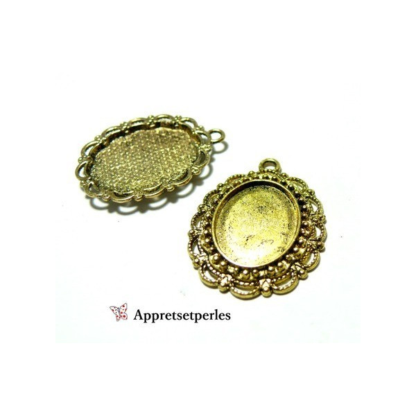 Supports de pendentif retro pour camé cabochon verre 13 par 18 mm métal coloris Or Antique