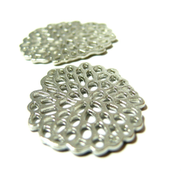 Pendentifs Charms Racine de lotus, fleur  31 mm, métal coloris Argent Platine