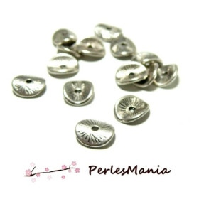 H11067Y PAX 40 Coupelles, Caps, Embouts stries, perles intercalaires 9.5 mm Métal couleur Argent Antique