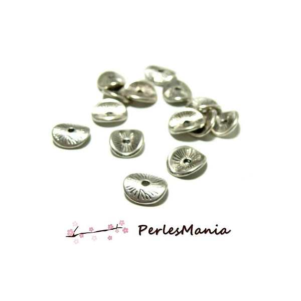 H11067Y PAX 40 Coupelles, Caps, Embouts stries, perles intercalaires 9.5 mm Métal couleur Argent Antique