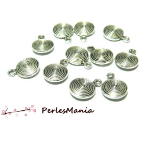 Pendentifs Ronds Spirale 11.5mm Métal Argent Antique