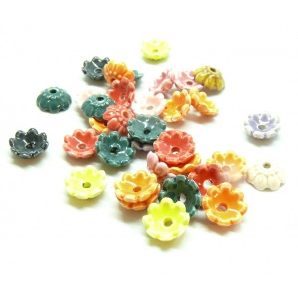 Coupelles, calottes, caps fleur 11 mm, Céramique coloris Mixte