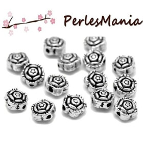 PAX 20 perles intercalaires passants FLEUR BIFACE 7mm metal couleur ARGENT ANTIQUE ( S1120746 )