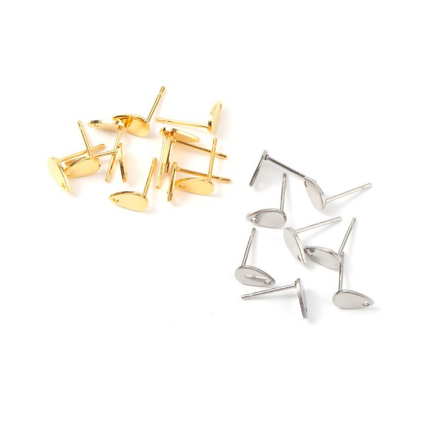 Boucles d'oreille, clou mini Goutte,  puce avec Trou 8 mm Acier Inoxydable coloris Argent Platine vendu avec embouts plastique