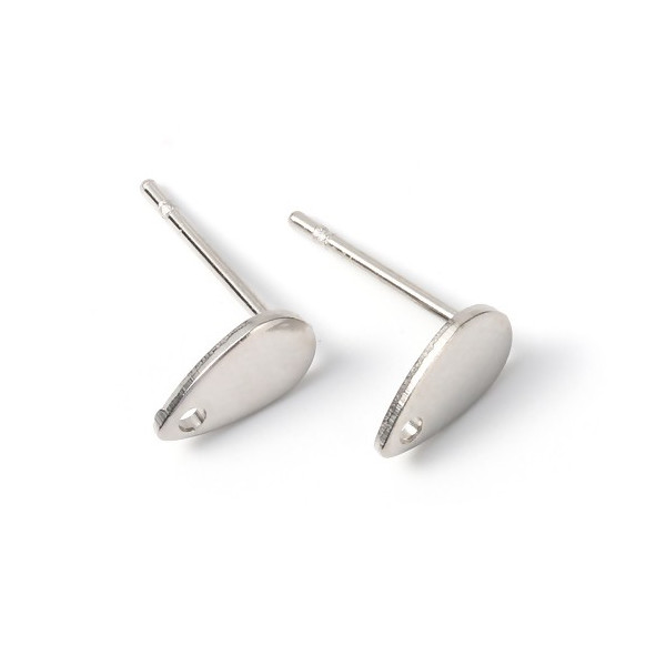 Boucles d'oreille, clou mini Goutte,  puce avec Trou 8 mm Acier Inoxydable coloris Argent Platine vendu avec embouts plastique