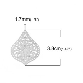 PS110102773 PAX 10 Estampes pendentifs filigrane Goutte travaillée 38 par 30mm métal coloris Argent Platine