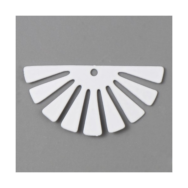 Estampes, pendentifs, Demi cercle style, Eventail 35 mm, métal coloris Blanc