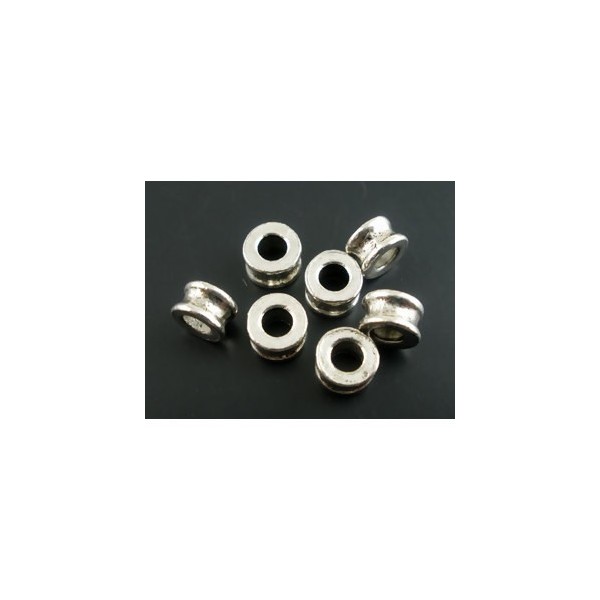 PS1102219 PAX 50 perles intercalaires Rondelles forme Osselet 6mm métal couleur Argent Platine