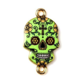 Connecteurs Crâne 25mm – Métal Doré Résine Émaillée Dia de los Muertos