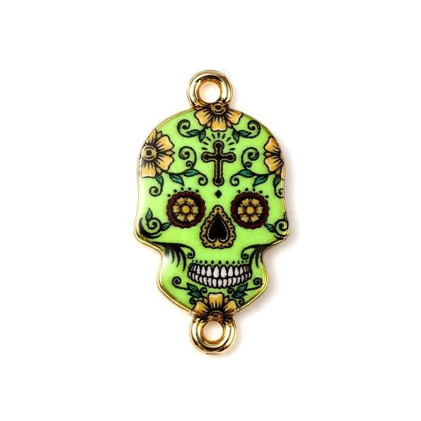 Connecteurs Crâne 25mm – Métal Doré Résine Émaillée Dia de los Muertos