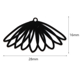 Estampes, pendentifs, Fleur 28 mm, métal coloris Noir