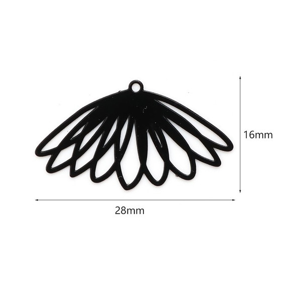 Estampes, pendentifs, Fleur 28 mm, métal coloris Noir