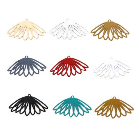 Estampes, pendentifs, Fleur 28 mm, métal coloris Bleu Canard