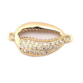 connecteur - slide - Coquillage - Cauri 21mm - cuivre finition OR Gold Filled 18KT et Rhinestone