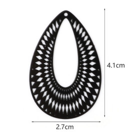 Estampes, pendentifs, Goutte dentelle 41 mm, métal coloris Noir