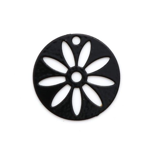 PS11738746 PAX 20 Estampes, pendentifs Fleur, Cercle, Soleil 16 mm, métal coloris Noir