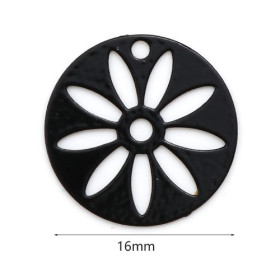 PS11738746 PAX 20 Estampes, pendentifs Fleur, Cercle, Soleil 16 mm, métal coloris Noir