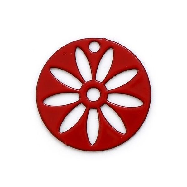 PS11738748 PAX 20 Estampes, pendentifs Fleur, Cercle, Soleil 16 mm, métal coloris Rouge