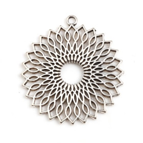 PS11738946 PAX 5 pendentifs, breloques forme Géométrique, Mandala 37 mm, métal coloris Argent Antique