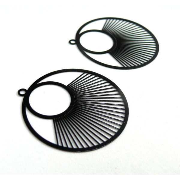 Estampes Pendentif Filigrane Cercle 40mm Noir