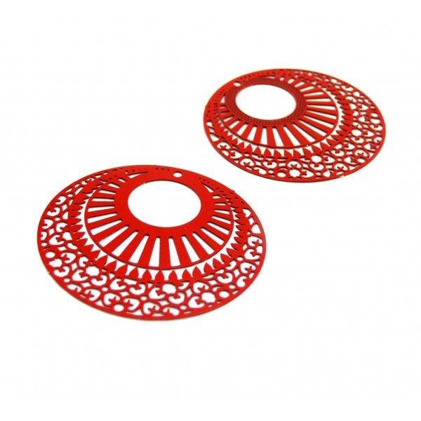 Estampes pendentif filigrane 39 mm métal couleur Rouge