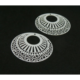 AE113654 Lot de 2 Estampes pendentif filigrane 38mm métal couleur Blanc