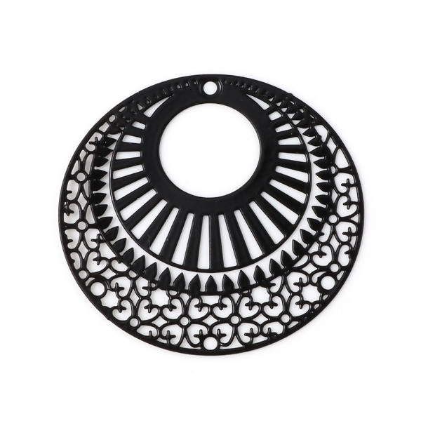 AE113654 Lot de 2 Estampes pendentif filigrane 38mm métal couleur Noir