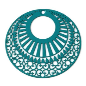 Estampes, pendentif filigrane 39 mm, métal couleur Bleu Canard