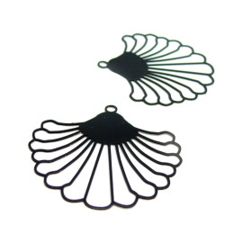 AE115017 Lot de 2 Estampes pendentif filigrane style Eventail 38 mm Coloris Violet Orchidée